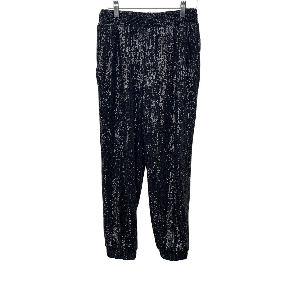 Gianni‎ Bini Black Sequin Jogger Pants Women's XS Elastic Waist Coquette Party - Picture 2 of 9